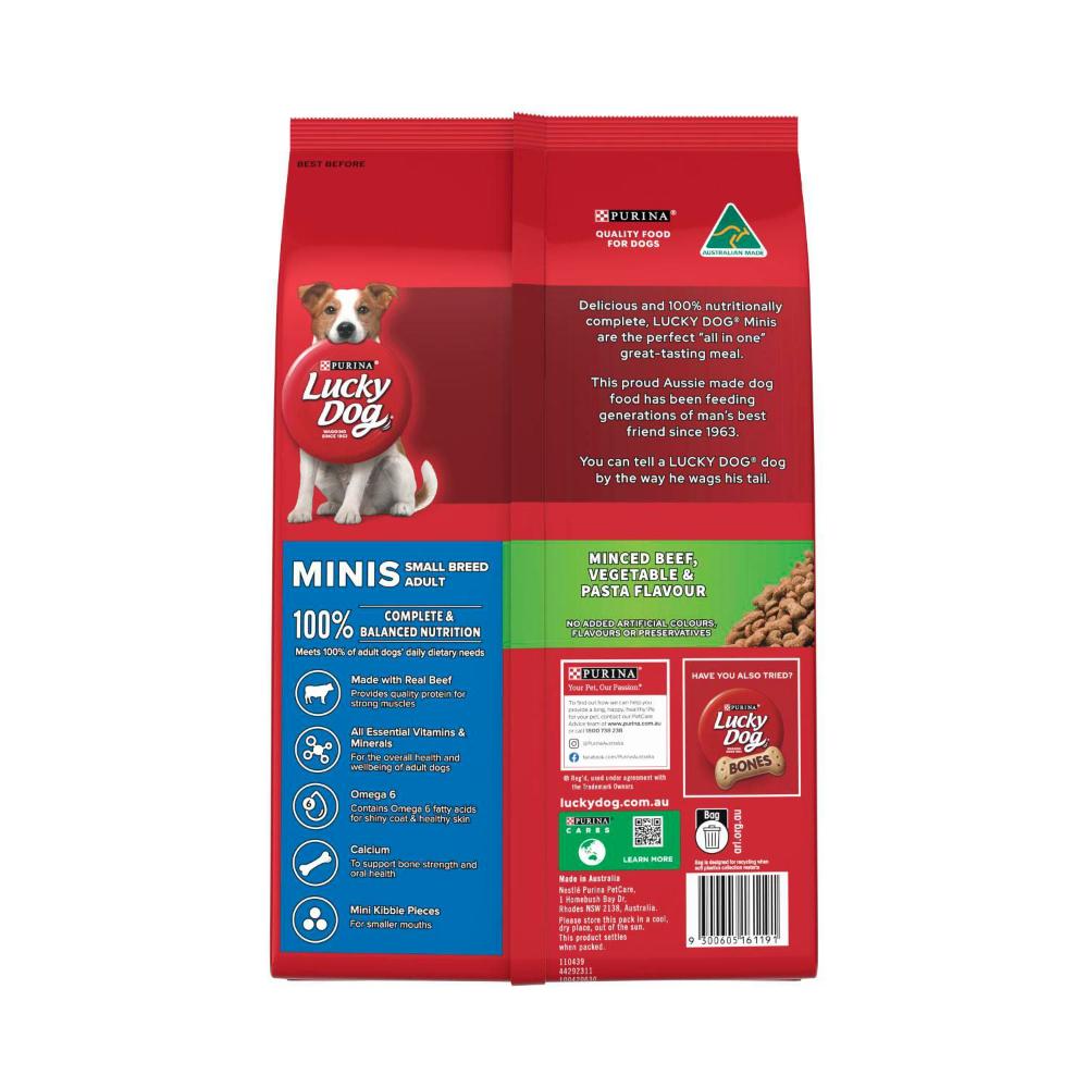 Purina Lucky Dog Adult Minis Beef Vegetable & Pasta Dry Dog Food - 3kg