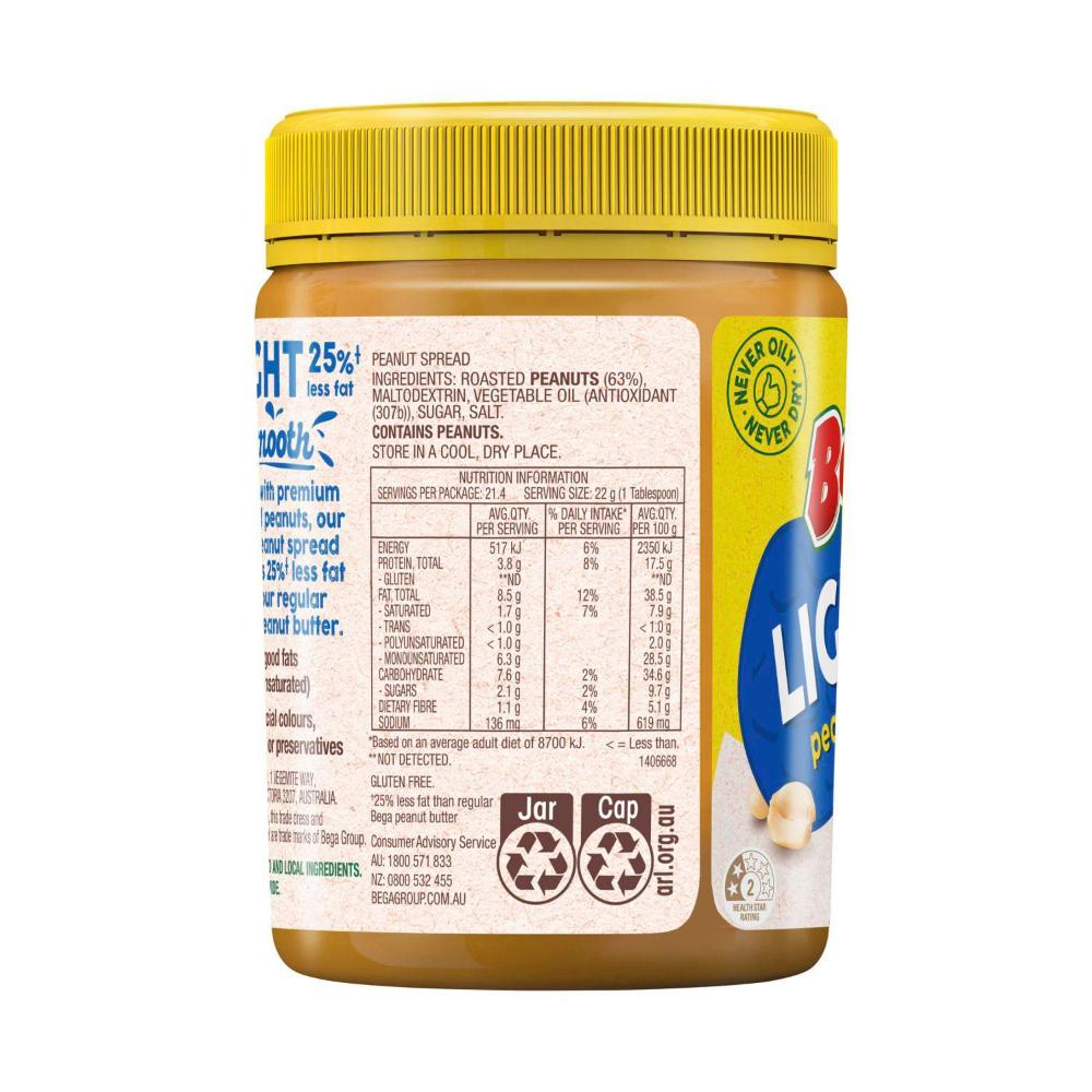Bega Spread Peanut Butter Light Smooth - 470g