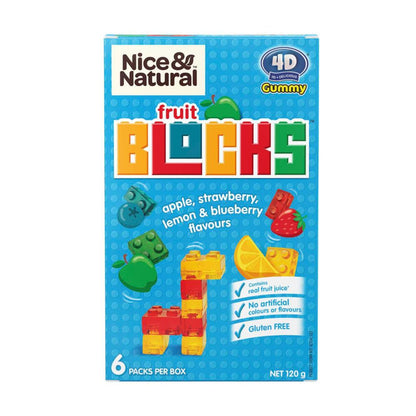Nice & Natural Fruit Blocks Multipack Lunch Box School Snacks Gluten Free 6 Pack - 120g