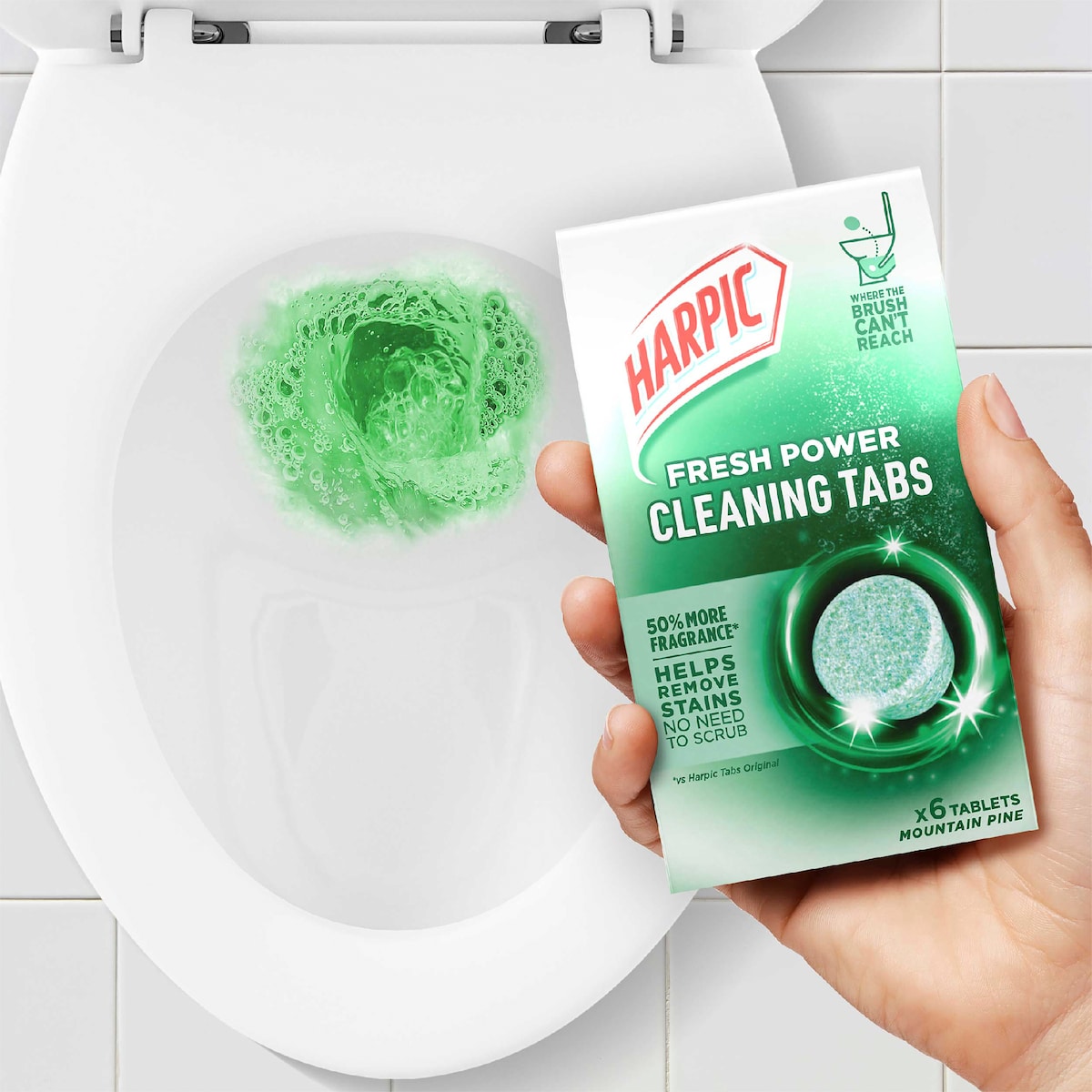 Harpic Fresh Power Toilet Cleaning Tabs Mountain Pine 6 Pack