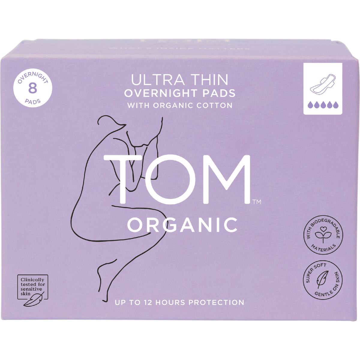 Tom Organic Ultra Thin Overnight Pads 8 Pack