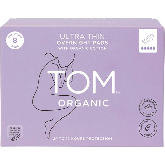 Tom Organic Ultra Thin Overnight Pads 8 Pack
