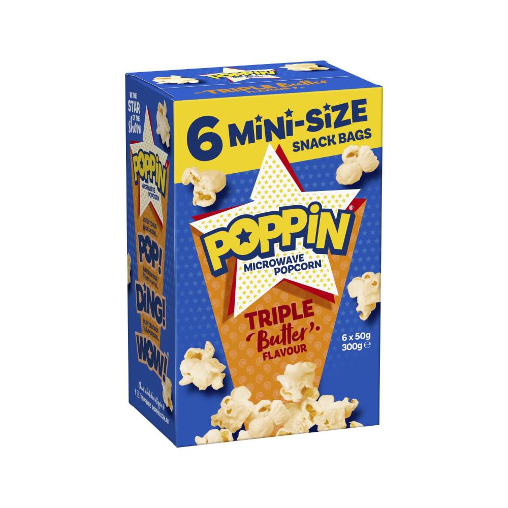 Poppin Microwave Popcorn Triple Butter 6 Pack - 300g