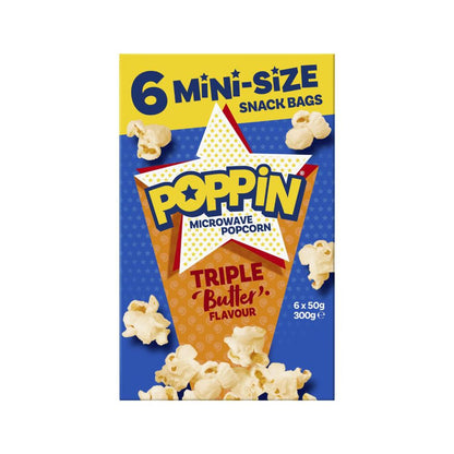 Poppin Microwave Popcorn Triple Butter 6 Pack - 300g
