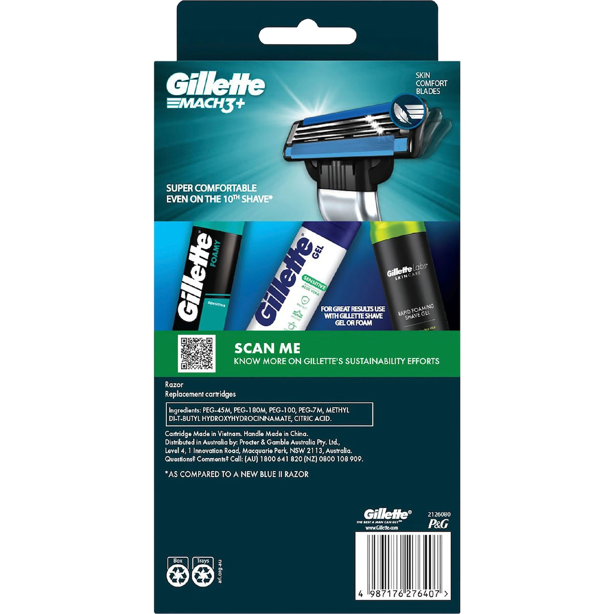 Gillette Mach 3+ Razor Handle With 10 Blade Cartridges Value Pack Each