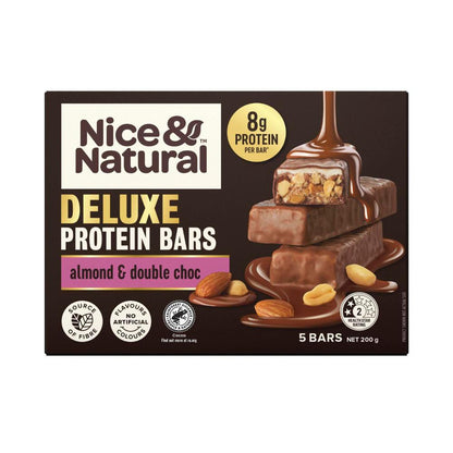 Nice & Natural Deluxe Protein Bars Almond & Double Choc Multipack Snacks 5 Pack - 200g
