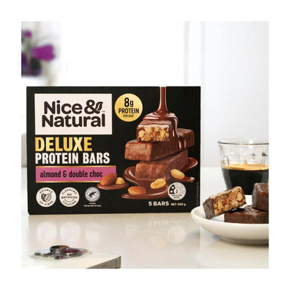 Nice & Natural Deluxe Protein Bars Almond & Double Choc Multipack Snacks 5 Pack - 200g