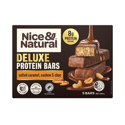 Nice & Natural Deluxe Protein Bars Caramel & Milk Choc Multipack Snacks 5 Pack - 200g