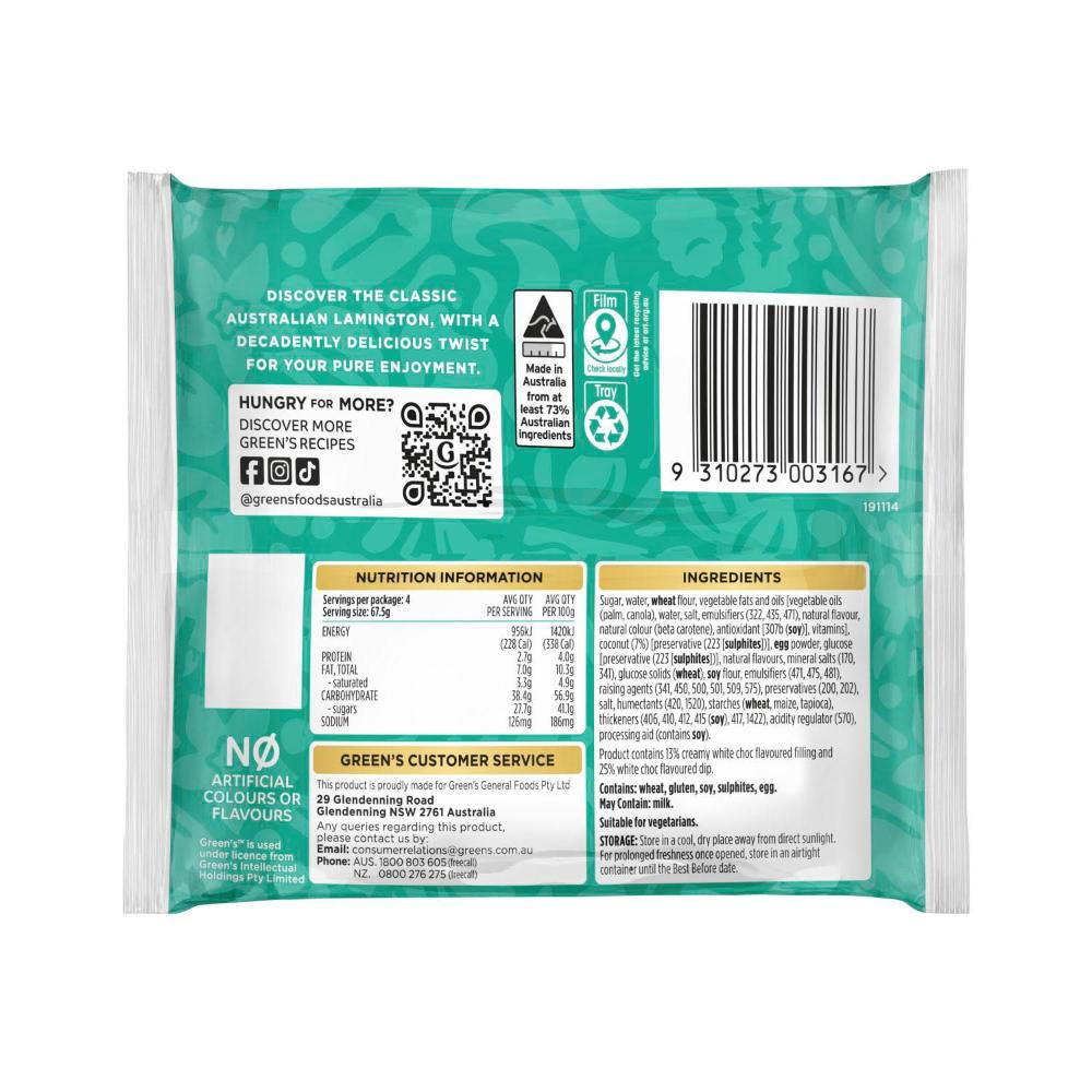 Greens Deluxe White Chocolate Lamingtons - 4 Pack