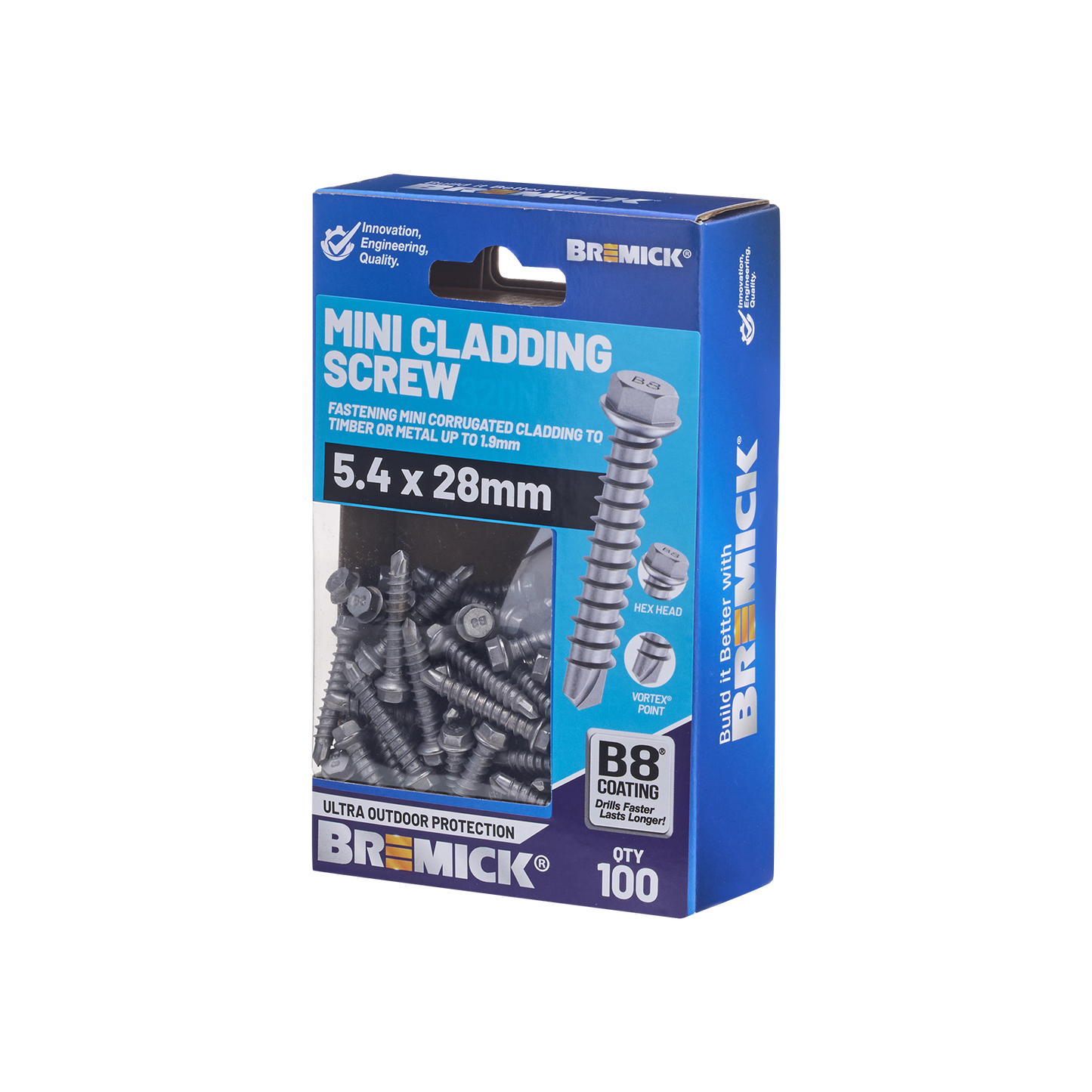 Bremick Mini Cladding Screw - 5.4 x 28mm - Hex B8 - 100 Pack