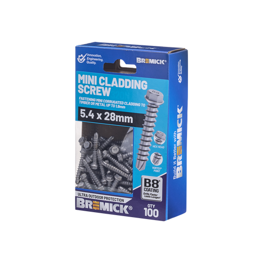 Bremick Mini Cladding Screw - 5.4 x 28mm - Hex B8 - 100 Pack