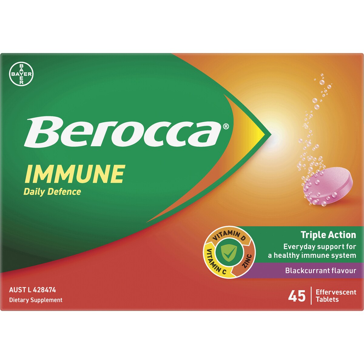 Berocca Immune Daily Defence Blackcurrant Effervescent 45 pack