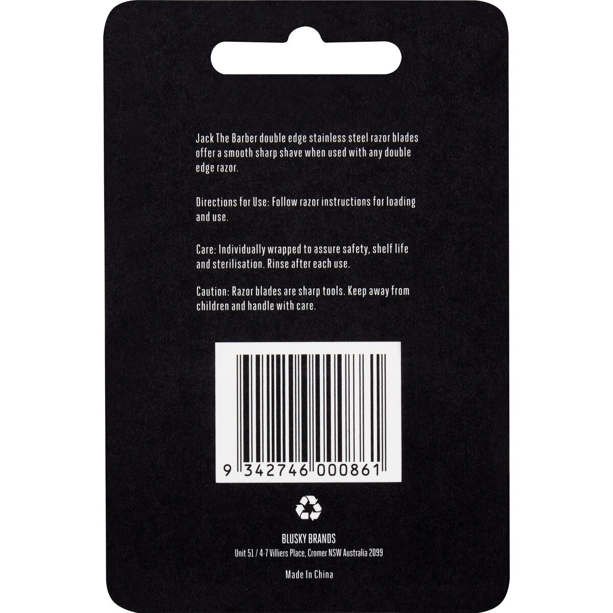 Jack The Barber Double Edge Stainless Steel Razor Blades 12 Pack