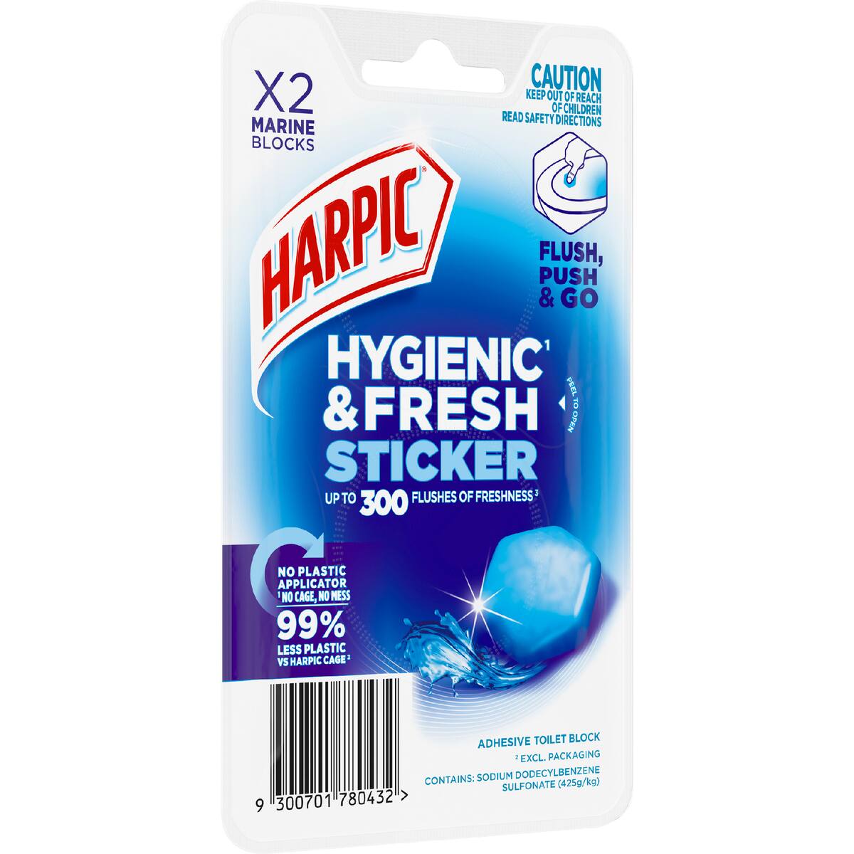 Harpic Hygenic & Fresh Sticker Adhesive Toilet Block Marine 2 Pack