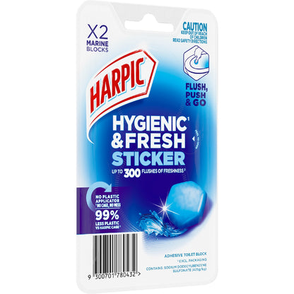 Harpic Hygenic & Fresh Sticker Adhesive Toilet Block Marine 2 Pack