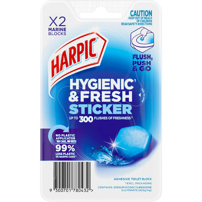 Harpic Hygenic & Fresh Sticker Adhesive Toilet Block Marine 2 Pack