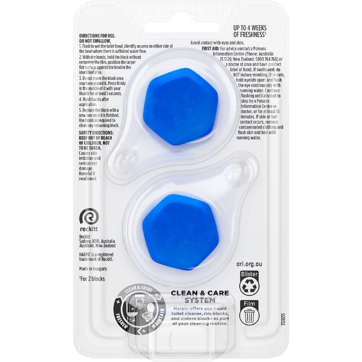 Harpic Hygenic & Fresh Sticker Adhesive Toilet Block Marine 2 Pack