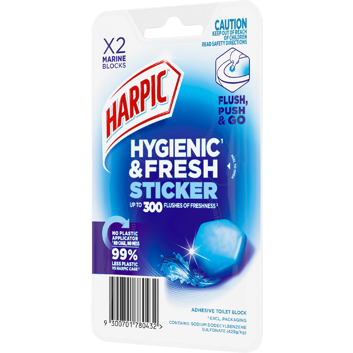 Harpic Hygenic & Fresh Sticker Adhesive Toilet Block Marine 2 Pack