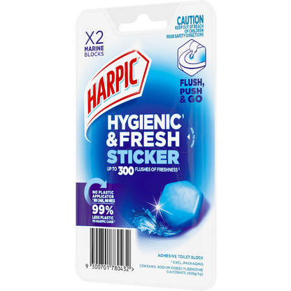Harpic Hygenic & Fresh Sticker Adhesive Toilet Block Marine 2 Pack