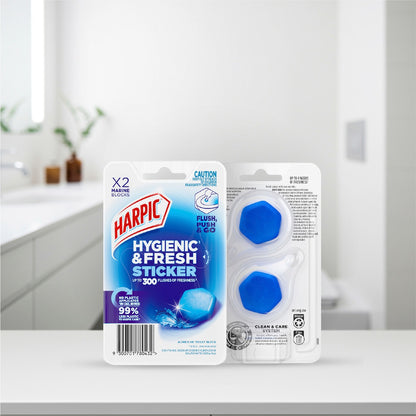 Harpic Hygenic & Fresh Sticker Adhesive Toilet Block Marine 2 Pack
