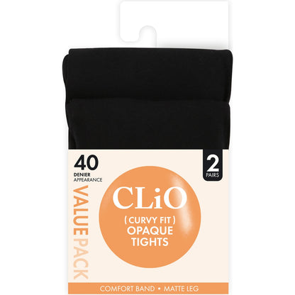 Clio Curvy Fit Opaque Tights 40 Denier 2 Pack