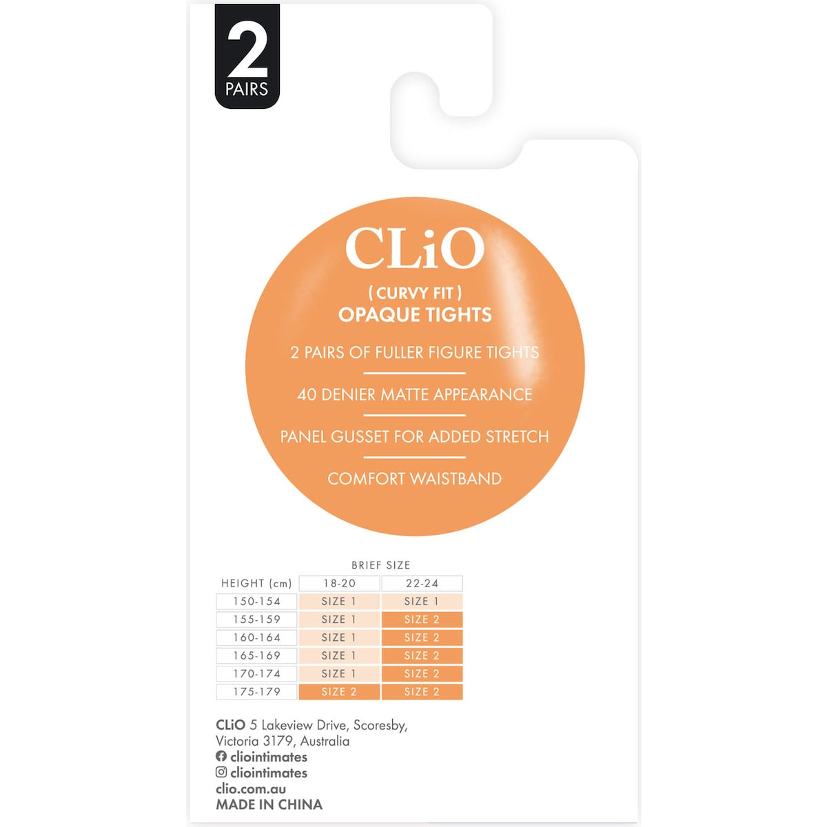 Clio Curvy Fit Opaque Tights 40 Denier 2 Pack