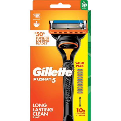 Gillette Fusion 5 Razor Handle With 10 Blade Cartridges Value Pack Each