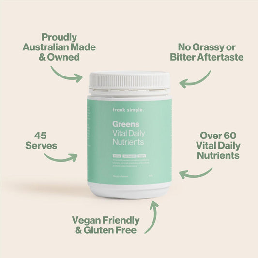 Frank Simple. Greens Vital Daily Nutrients Mango & Papaya 450g