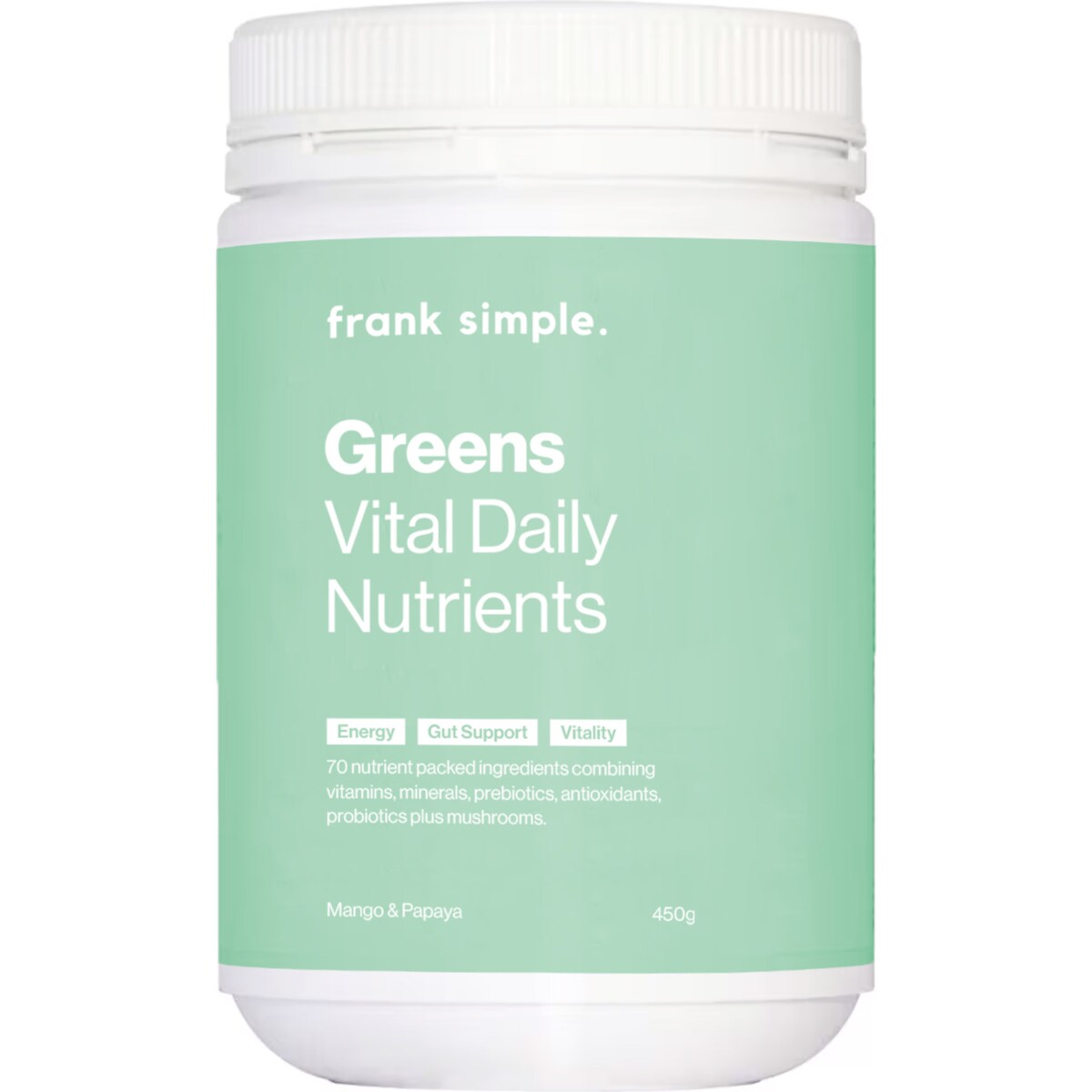 Frank Simple. Greens Vital Daily Nutrients Mango & Papaya 450g