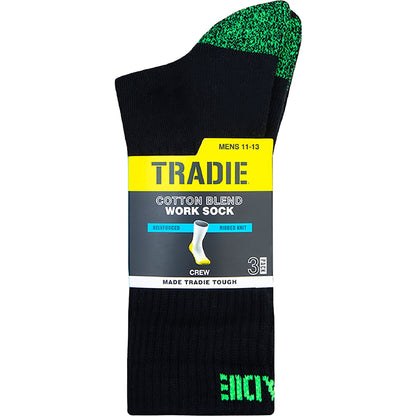 Tradie Mens Light Work Rib Crew Socks Size 11-13 3 Pack