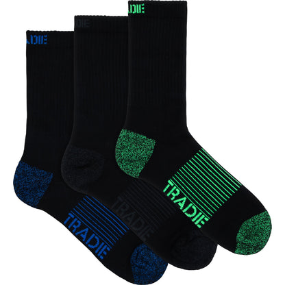 Tradie Mens Light Work Rib Crew Socks Size 11-13 3 Pack