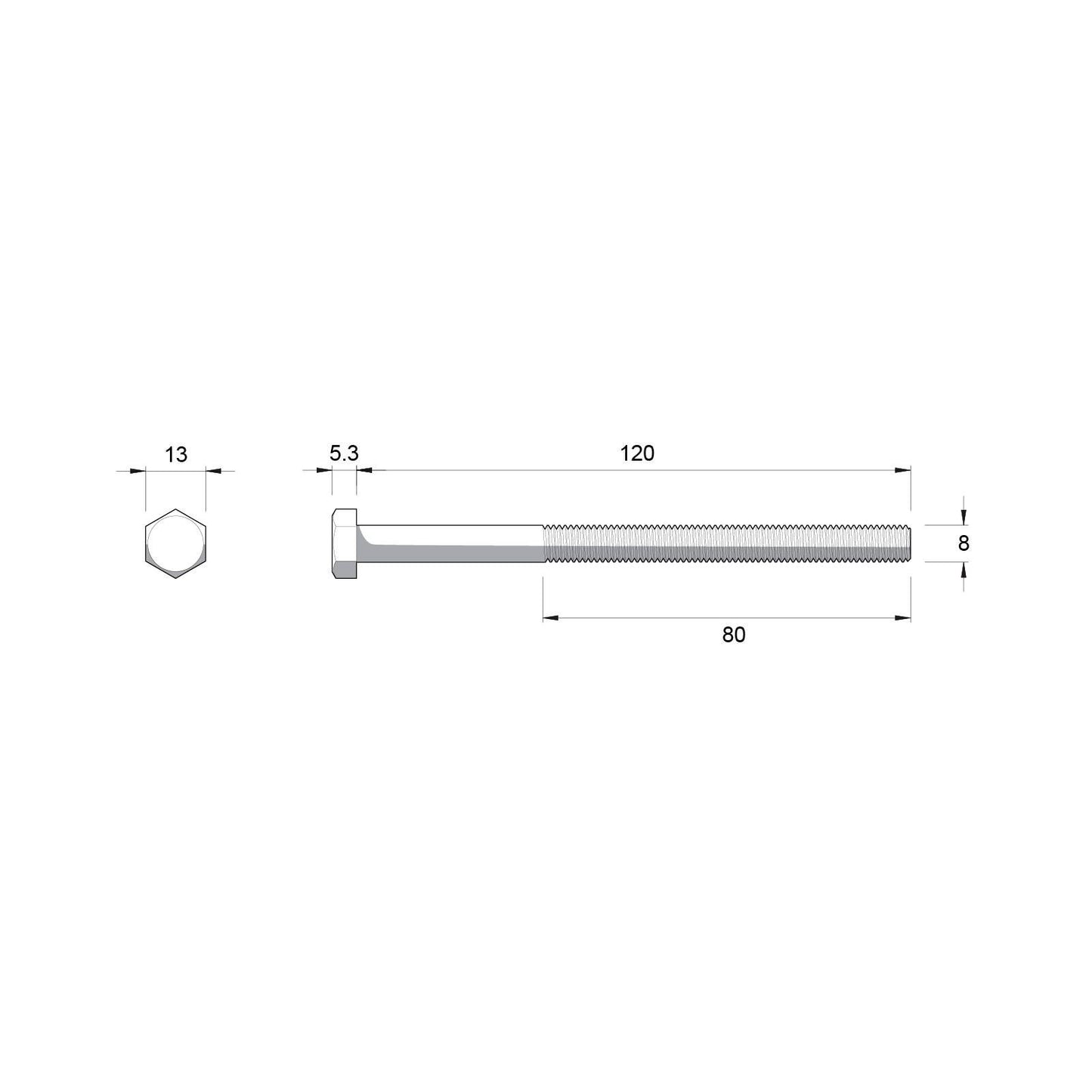 Zenith Hot Dip Galvanised Hex Head Bolts - M8 x 120mm - 25 Pack