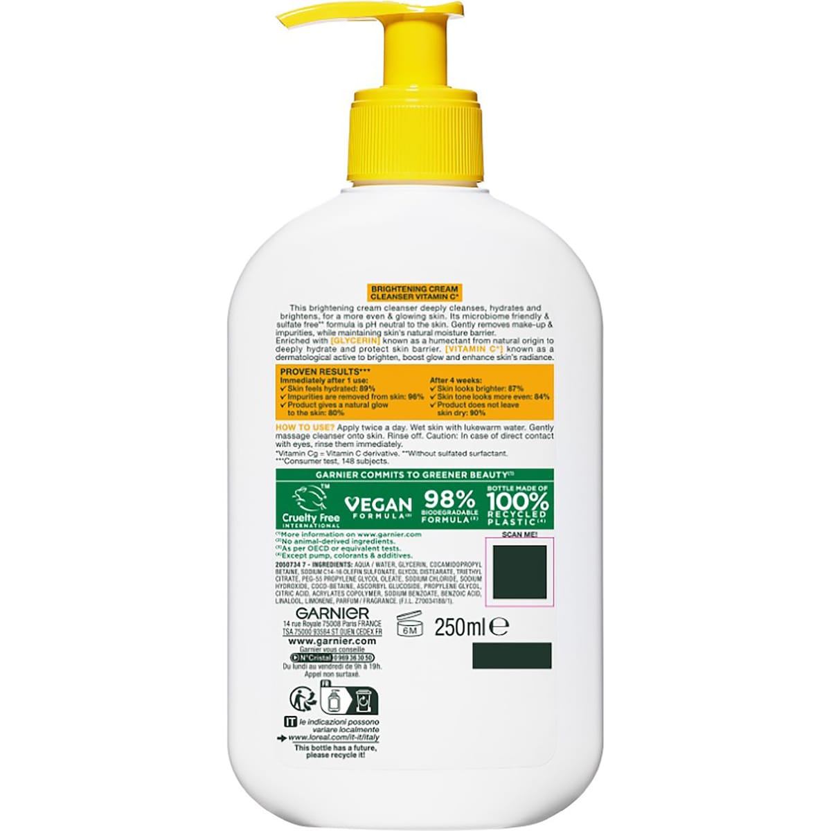 Garnier Skin Active Brightening Cream Cleanser Vitamin C 250ml