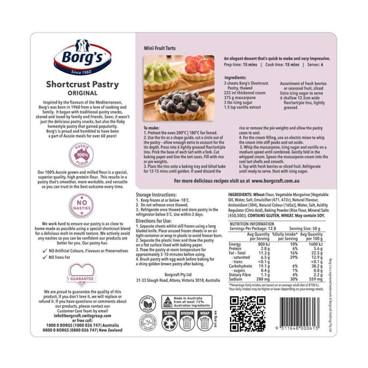 Borgs Frz Shortcrust Pastry 3 Sheets - 640g