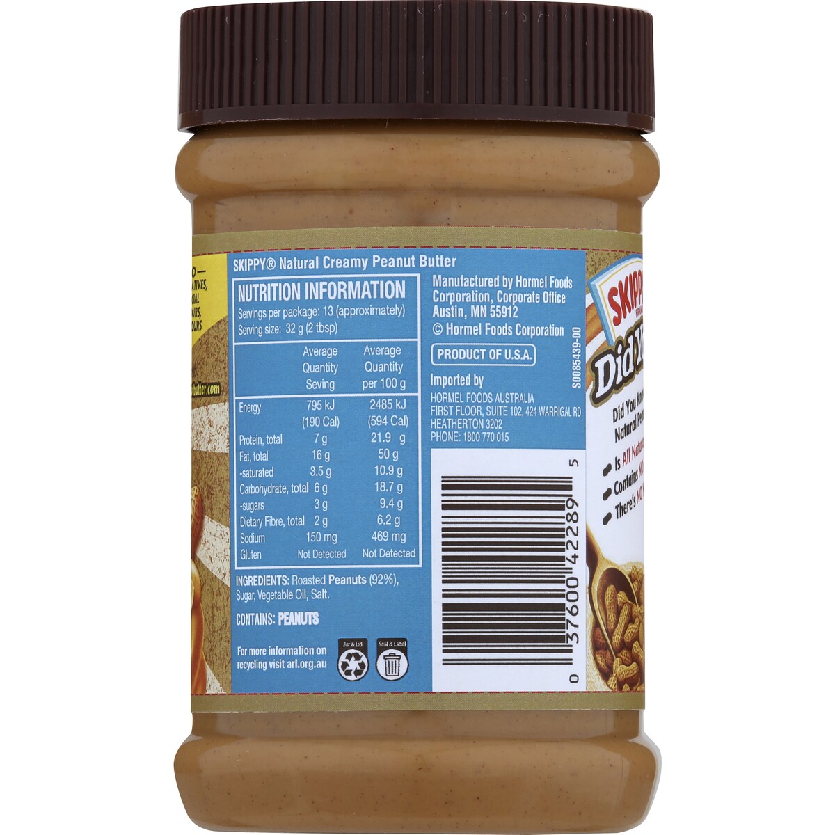 Skippy Peanut Butter Natural Creamy 425g