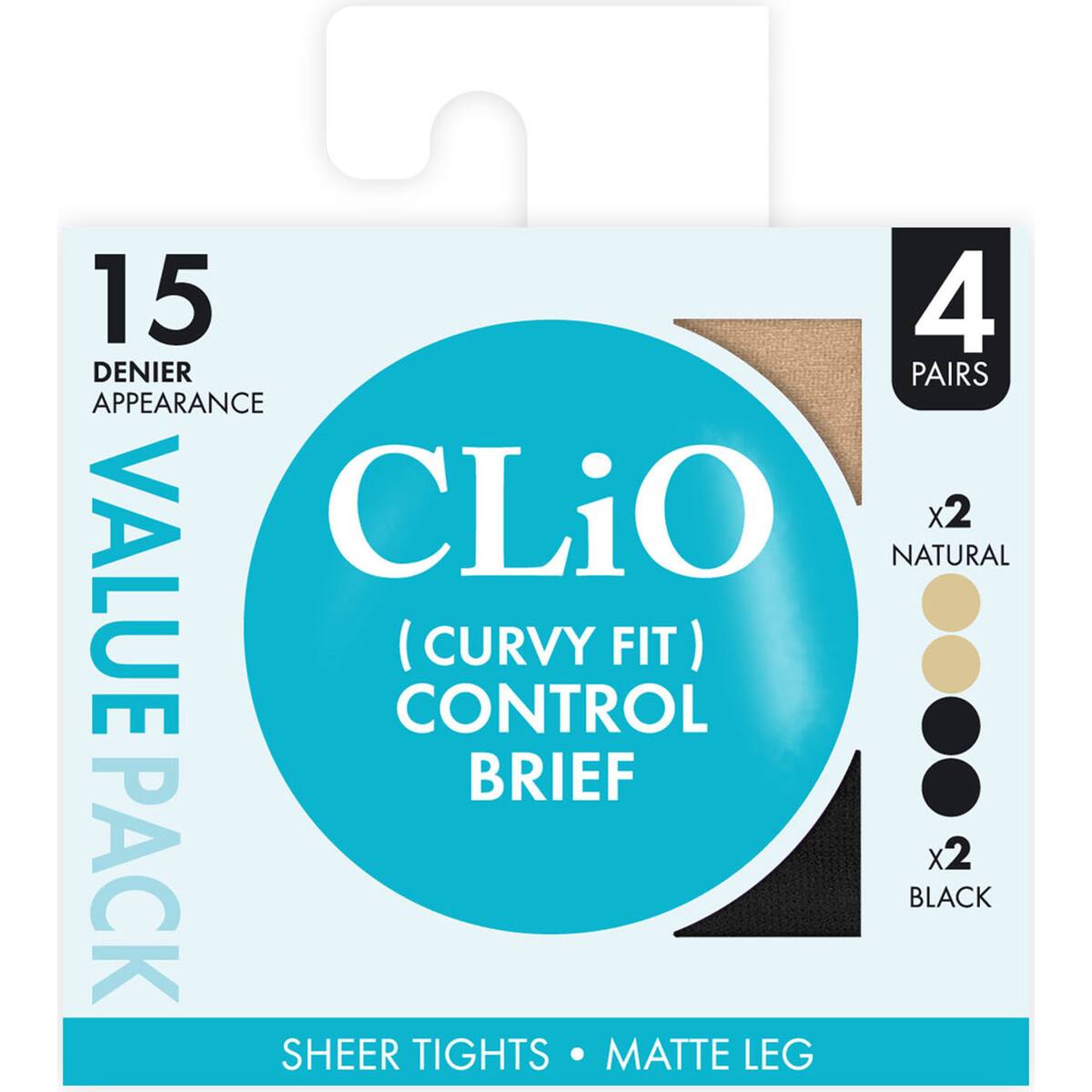 Clio Curvy Fit Control Brief 15 Denier Variety Size 2 4 Pack