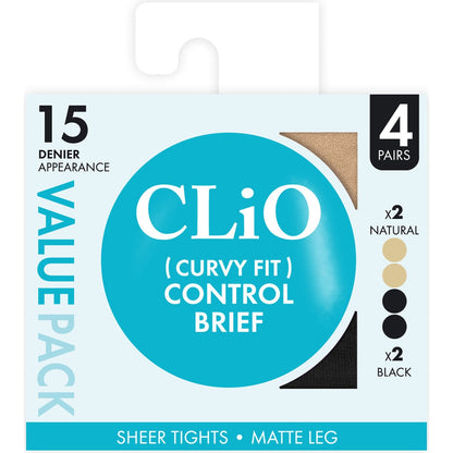 Clio Curvy Fit Control Brief 15 Denier Variety Size 2 4 Pack