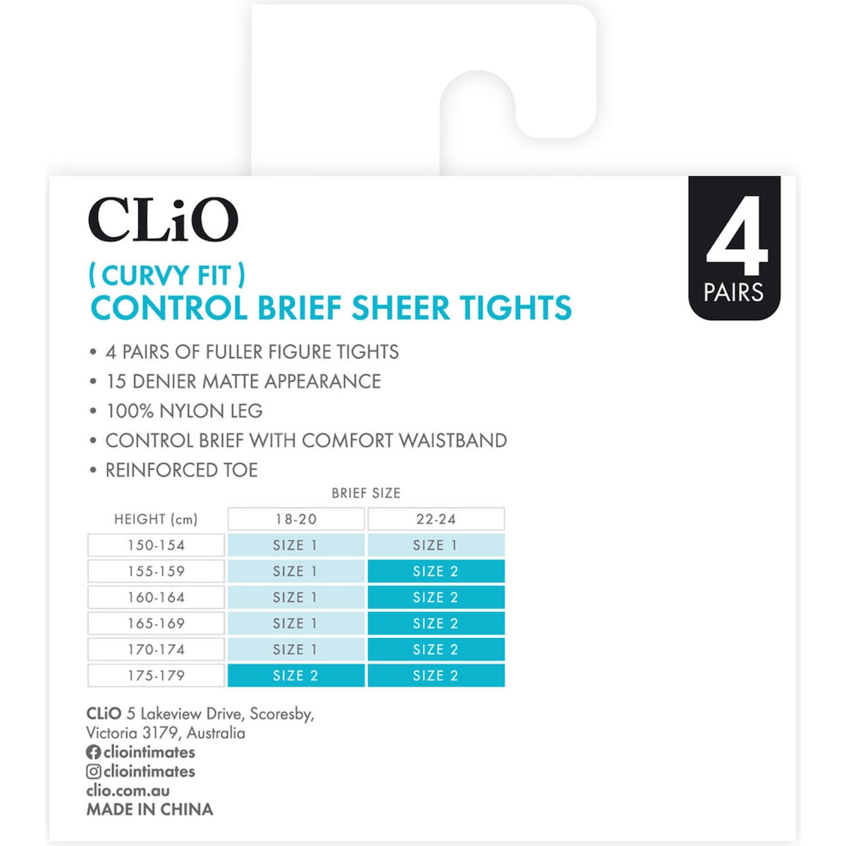 Clio Curvy Fit Control Brief 15 Denier Variety Size 2 4 Pack