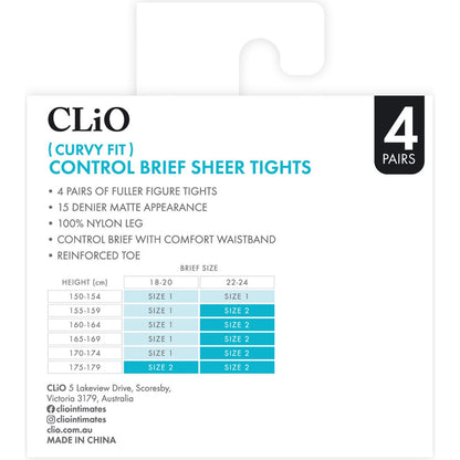 Clio Curvy Fit Control Brief 15 Denier Variety Size 2 4 Pack