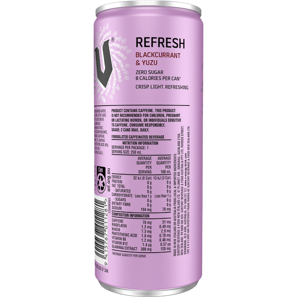 V Refresh Energy Drink Zero Sugar Blackcurrant & Yuzu 250ml