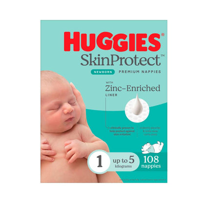 Huggies Skin Protect Newborn Nappies Size 1 - 108 Pack