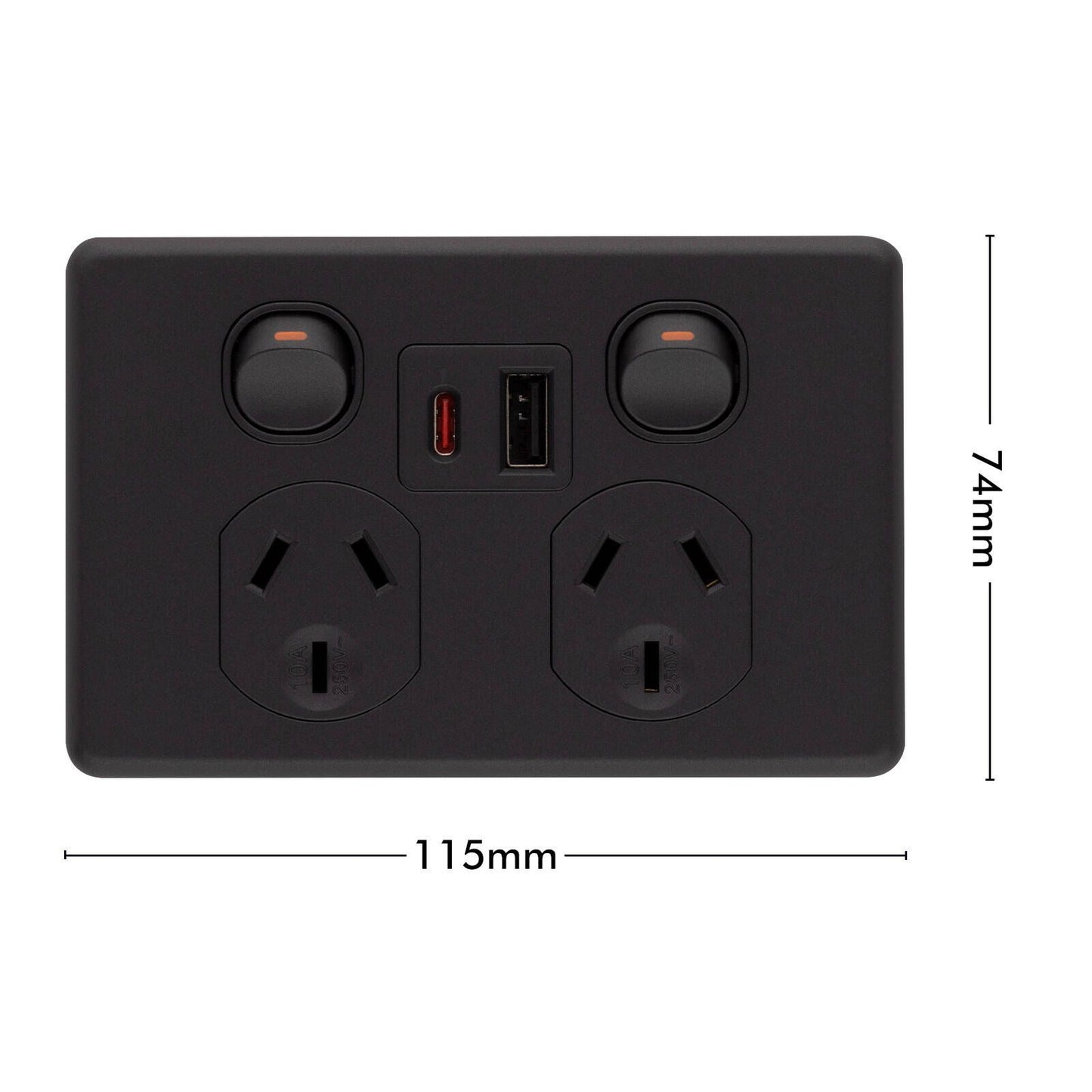 Deta x6 Double Power Point - 50 x 74 x 115mm - Matte Black