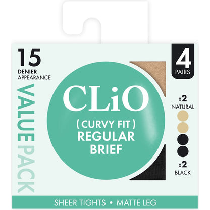 Clio Curvy Fit Regular Brief 15 Denier Variety Size 2 4 Pack