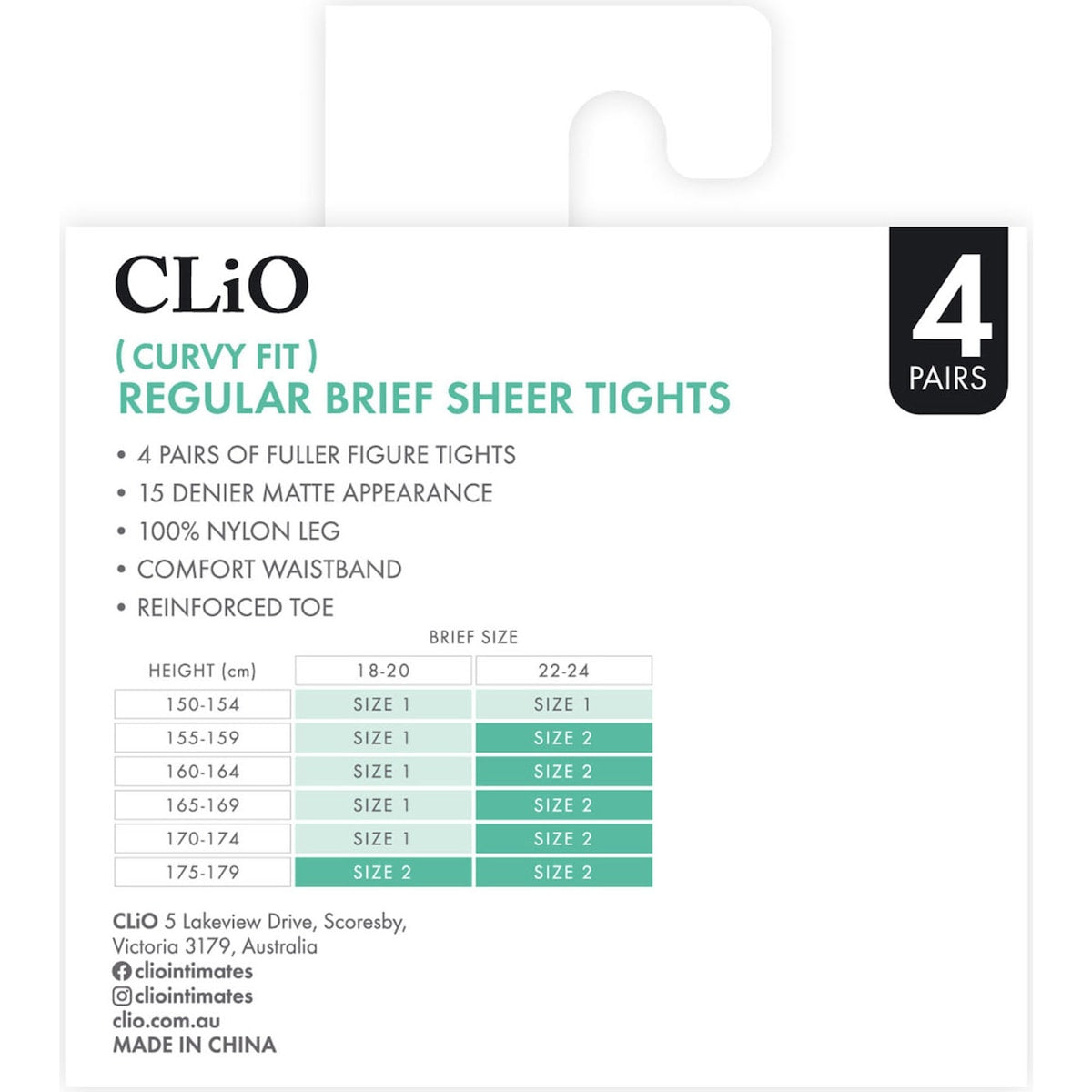 Clio Curvy Fit Regular Brief 15 Denier Variety Size 2 4 Pack