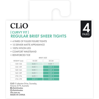 Clio Curvy Fit Regular Brief 15 Denier Variety Size 2 4 Pack
