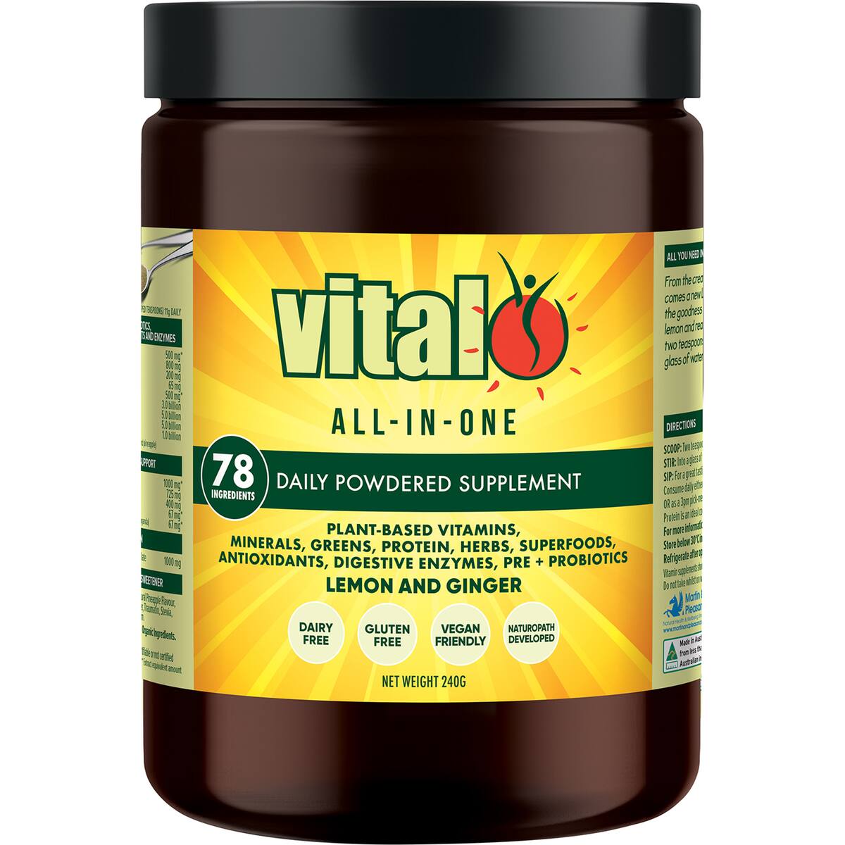 Vital All-in-one Daily Supplement Powder Lemon & Ginger Flavour 240g