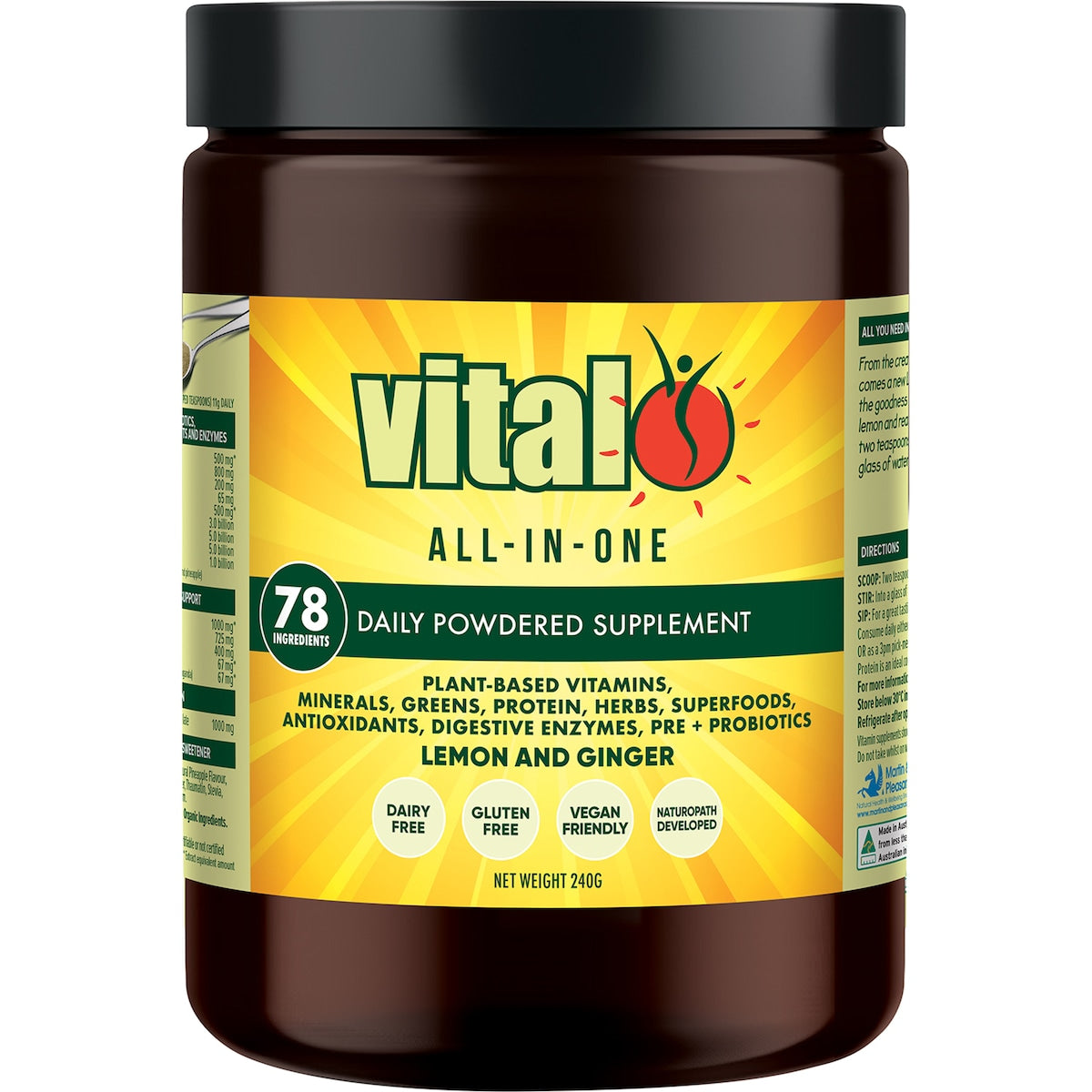 Vital All-In-One Daily Powdered Supplement Lemon & Ginger 240g