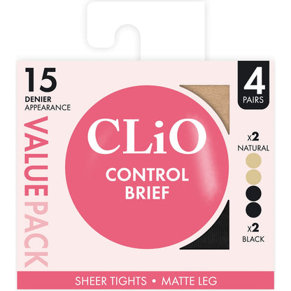 Clio Control Brief Sheer Tights T/xt Value 4 Pack