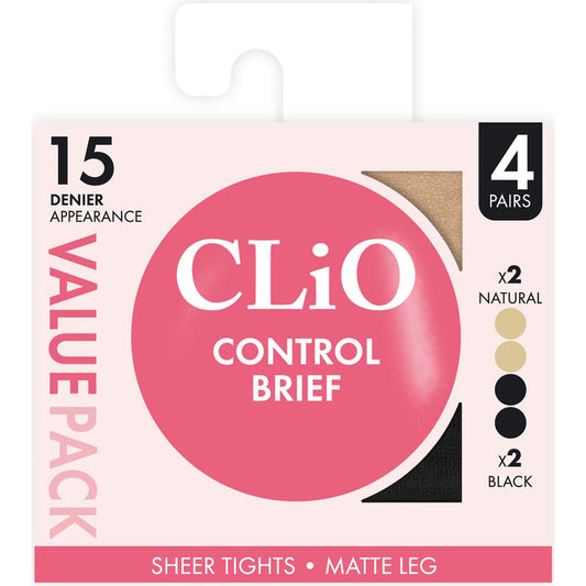 Clio Control Brief Sheer Tights T/xt Value 4 Pack
