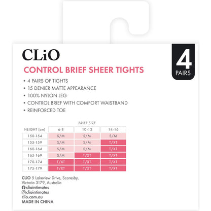 Clio Control Brief Sheer Tights T/xt Value 4 Pack